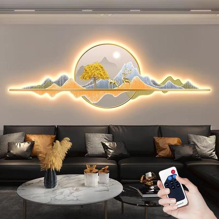 lampu lukisan dinding hias Minimalis LED Lampu remote lukisan lanskap Lampu mural dekorasi porselen