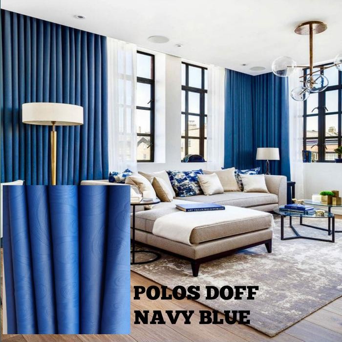gorden jendela kaca minimalis hordeng blackout polos biru navy