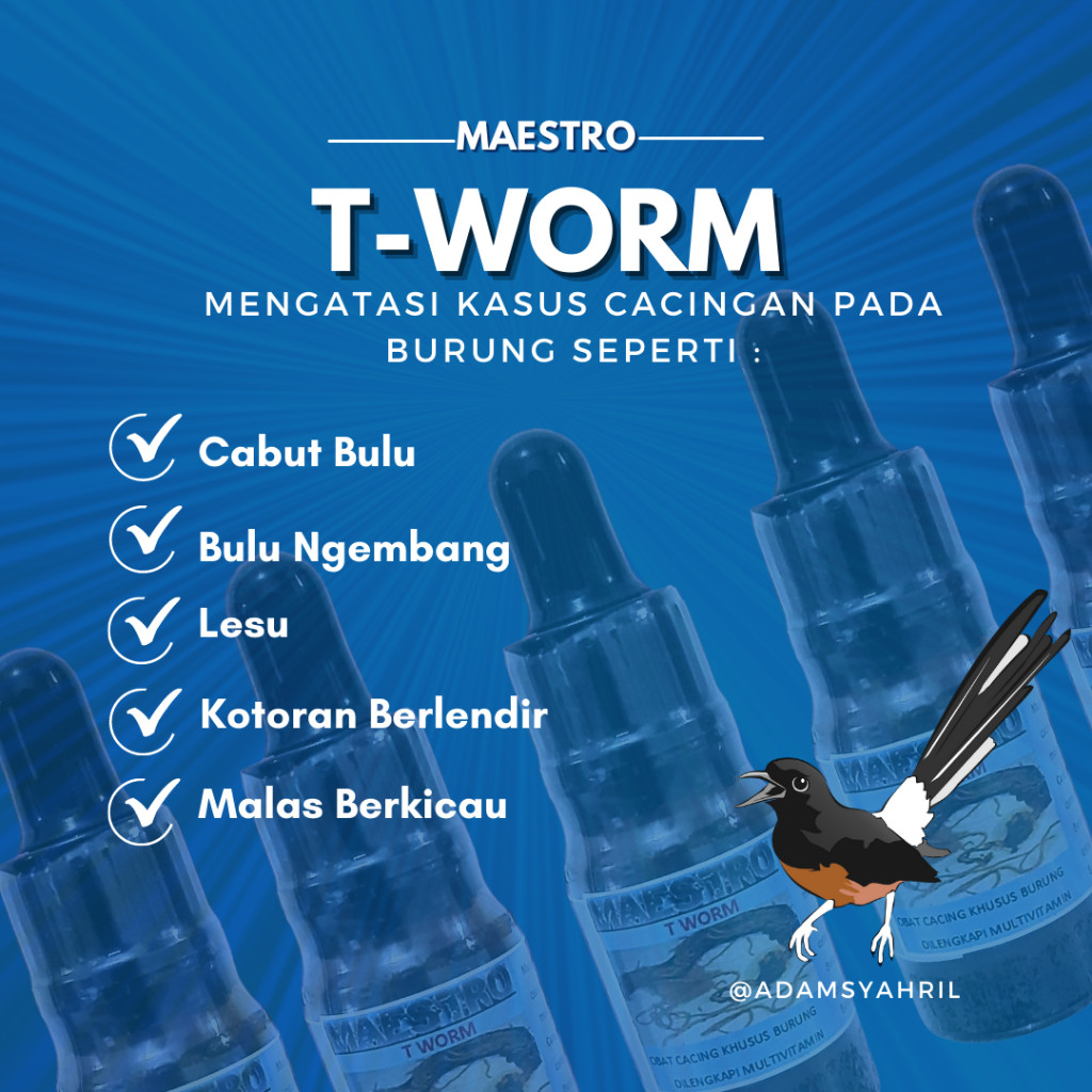 MAESTRO T-WORM / TWORM (Obat Pencernaan / Obat Cacing) Khusus untuk burung