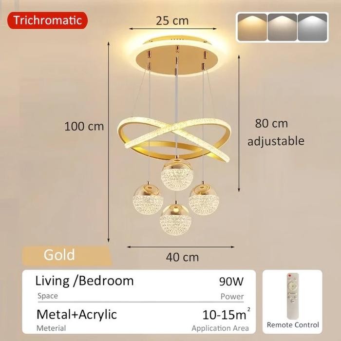Lampu Gantung LED Remote gaya Eropa Proyeksi Tiga Warna Lampu Gantung Minimalis Kafe Ruang Tamu