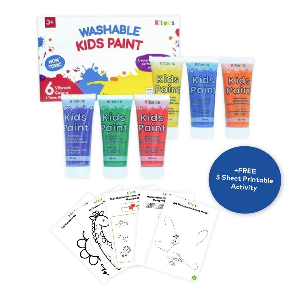 

Meriyah Storee - Kitecs Washable Kids Paint 6 Color 60ml Set Easy Clean Painting Cat Lukis Anak