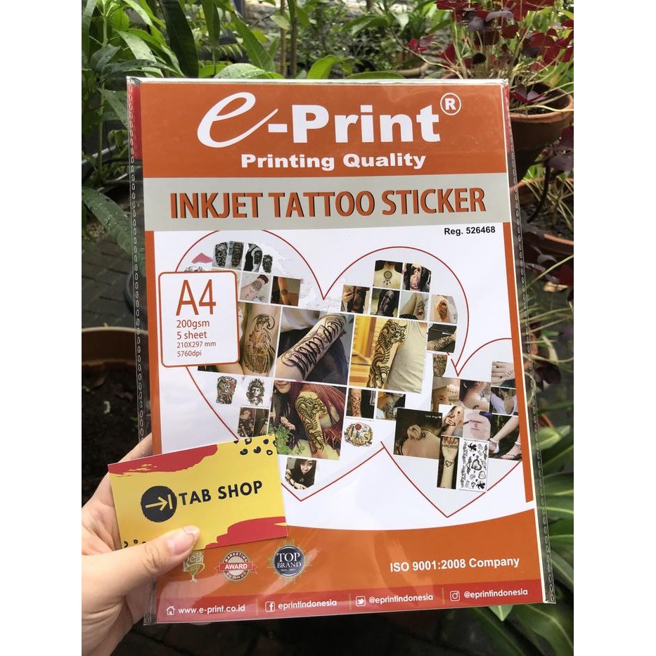 

Terlaris- E-Print Inkjet Tattoo Sticker A4 200Gsm 5Lbr Kertas Tato Stiker Eprint