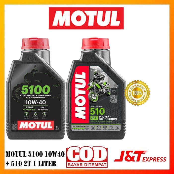 PREMIUM PAKET OLI MESIN 5100 10W40 + OLI SAMPING MOTUL 510 2T 1 LITER SYNTHETIC RX KING F1ZR NINJA