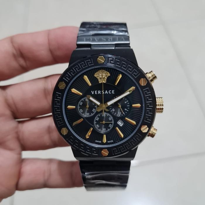 Jam Tangan Pria Chronograph Baterai Versace Greca Man Stainless Steel