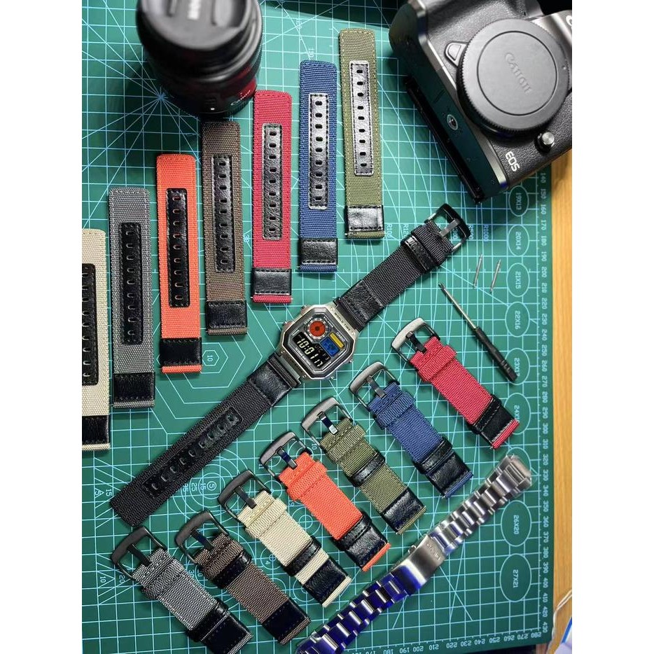 Modified Jam Tangan Pria Casio Ae-1200, Colorful Polarised Lcd, Hydromod Case And Elastic Nato Strap