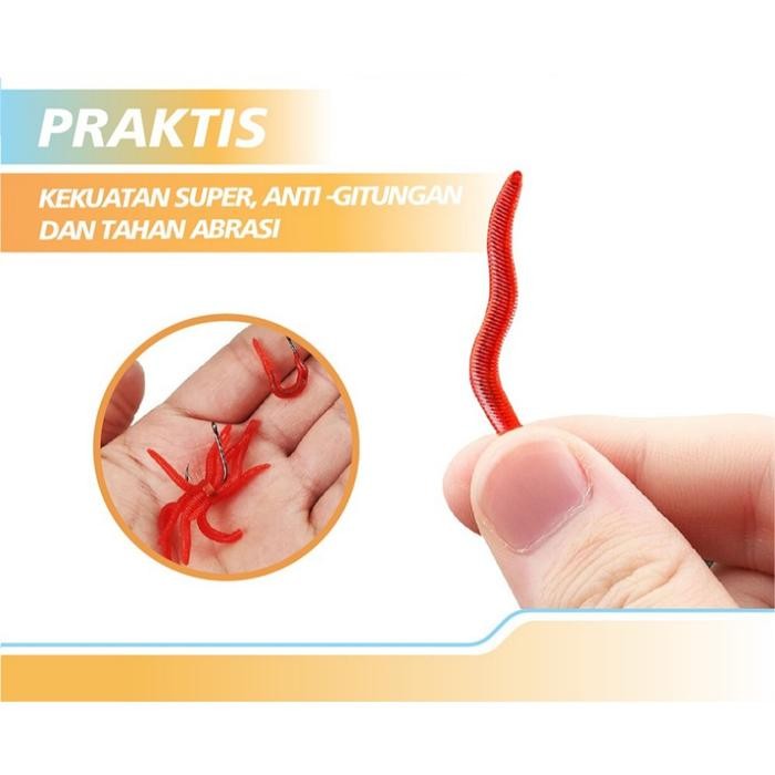 10pcs Umpan pancing cacing merah fishing worm soft lure