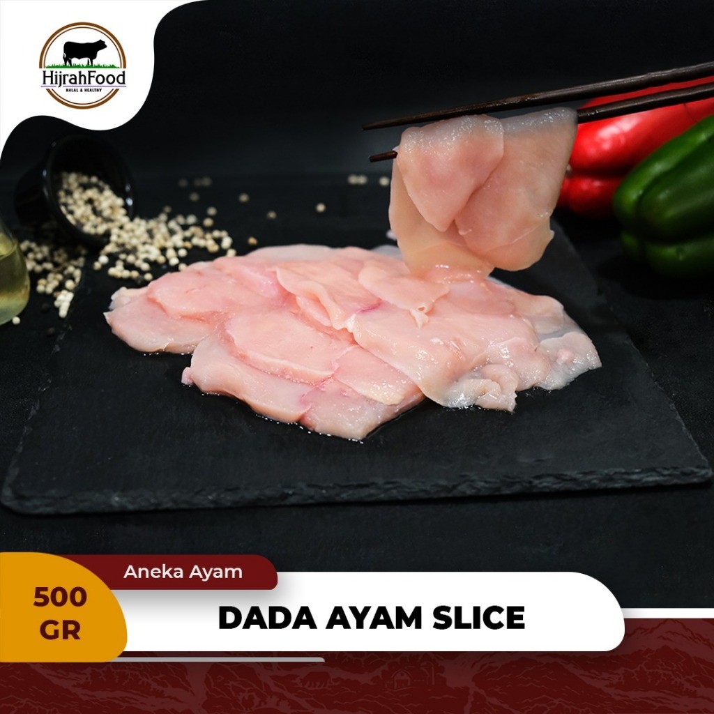 

Hijrahfood Daging Dada Ayam Slice Halal Premium Chicken Breast Fillet Sliced 500gram
