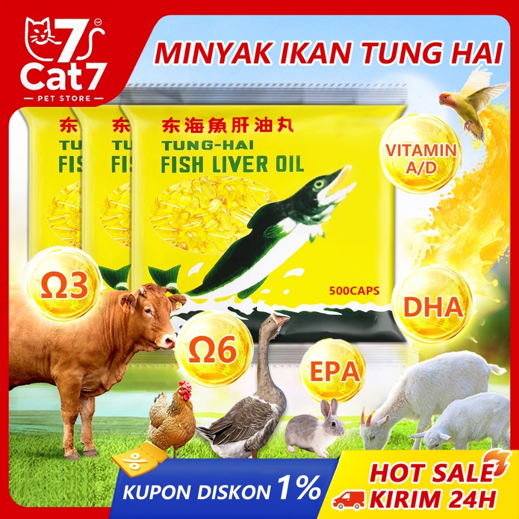 Minyak Ikan Tung Hai Liver Fish Oil - Minyak Ikan 500 Kapsul untuk Kucing Anjing Ayam - Termurah