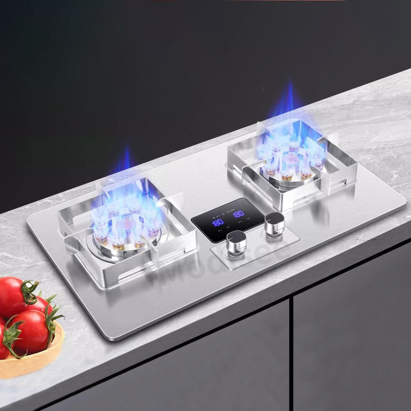 Kompor Kompor Gas Dapur untuk Rumah Kompor Gas Tertanam Ganda Panel Gas Kompor 5KW 2 Pembakar Gas Ca