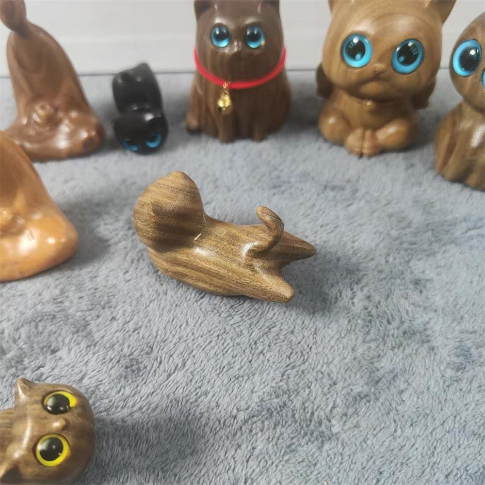 Ornamen Kitty Kayu Cendana Mini Kerajinan Kucing Kayu Patung Miniatur Dekorasi Ruangan Rumah Hadiah 