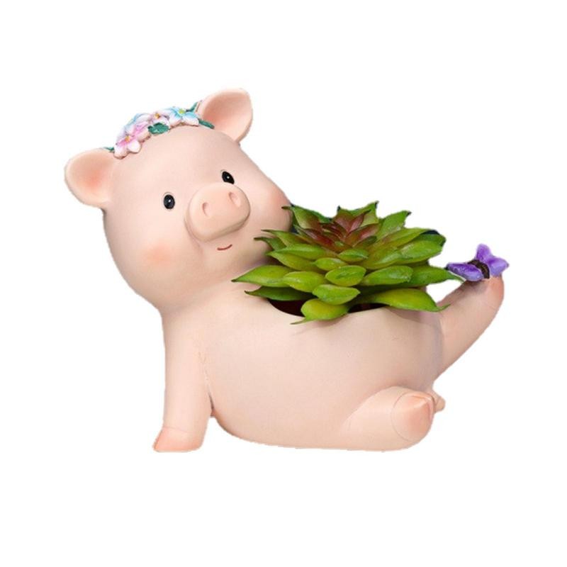 1 Buah Pot Tanaman Sukulen Mini Pot Bunga Resin Pola Babi Lucu untuk Tanaman Dalam Ruangan Dekorasi 