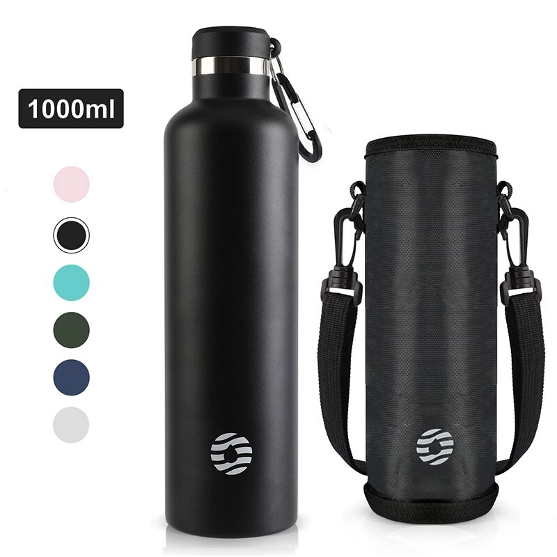 FJbottle 1000Ml/35Oz Botol Air Olahraga dengan Tas Termos Vakum Tumbler Baja Tahan Karat dengan Gesp