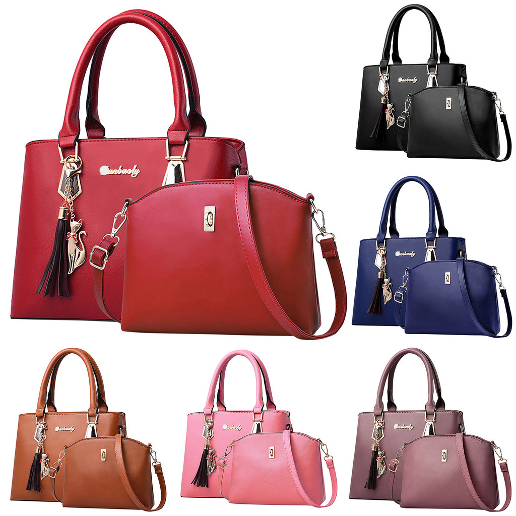 Tas Tangan untuk Wanita Tas Bahu Warna Solid Dekorasi Rumbai Perdagangan Luar Negeri Tas Kapasitas B