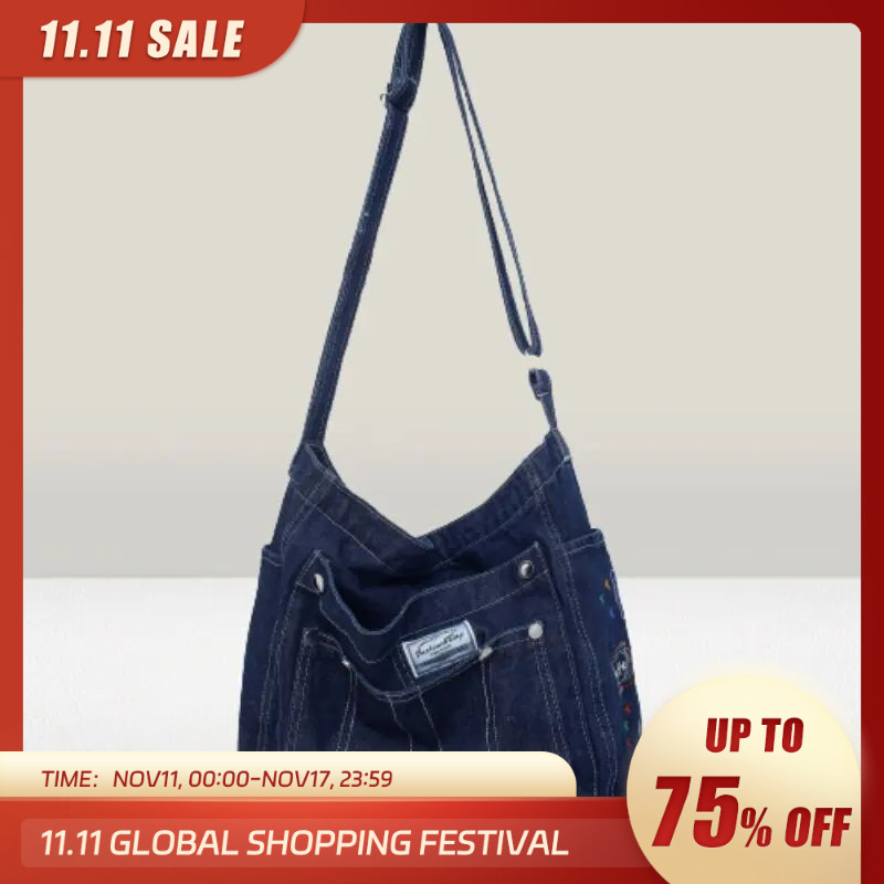 Tas Selempang Denim Vintage Bordir Wanita