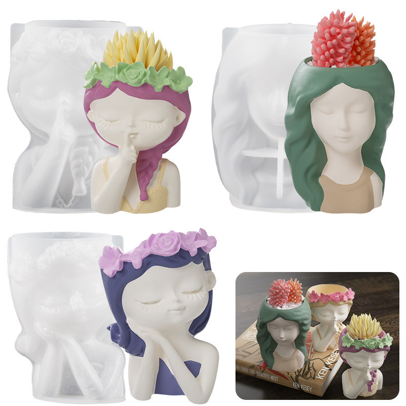 Garland Girl Pot Bunga Gipsum Cetakan Silikon Tidur Kecantikan Pot Vas Resin Menjatuhkan Cetakan DIY