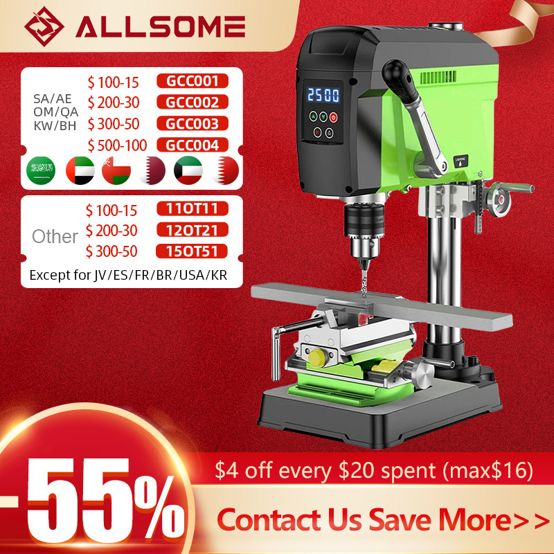 Mesin Bor Benchtop Allsome, Mesin Bor Kecepatan Variabel dengan Penyelarasan Laser & Lampu Kerja BG-