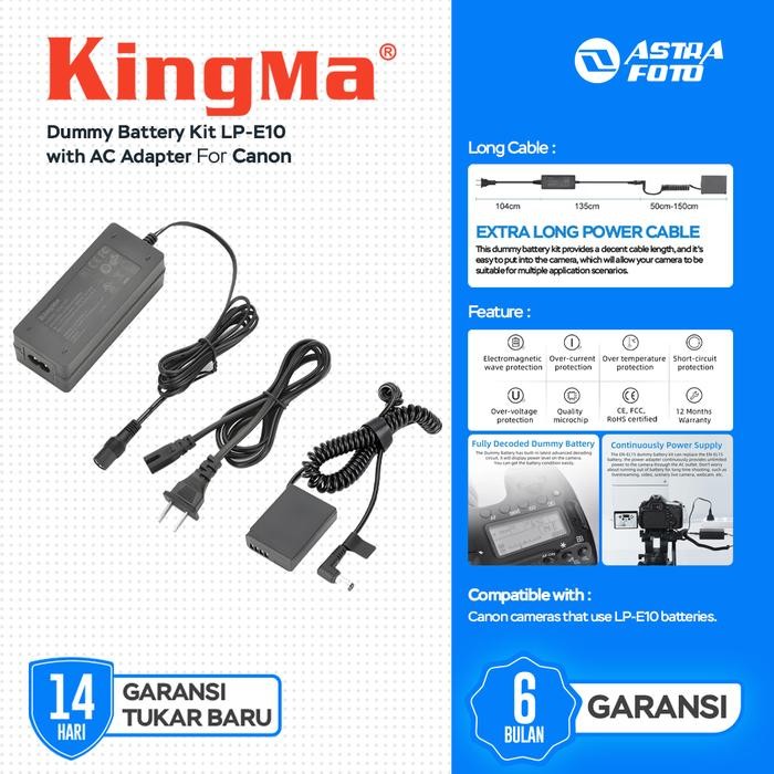 TERBARU ORI KINGMA DUMMY BATTERY KIT FOR CANON LP-E10 WITH AC POWER SUPPLY EOS 1100D 1200D 1300D Dll