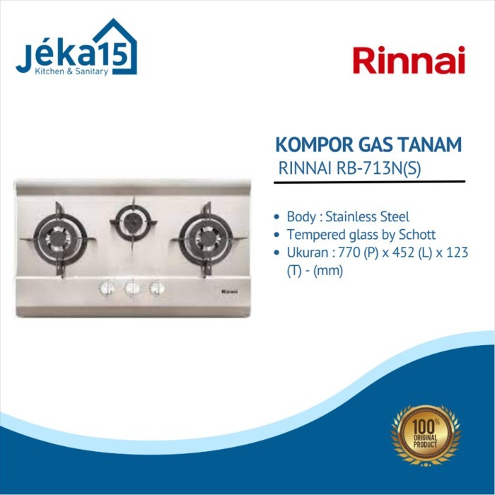 Kompor Tanam Kompor Kaca Rinnai Rb 713-N(S) 3 Tungku