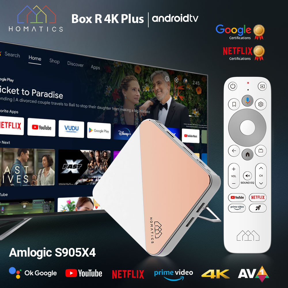 Netflix Google Certified Amlogic S905X4 HOMATICS Box R 4K Plus TV Box AndroidTV 12 ATV DTS Audio Dol