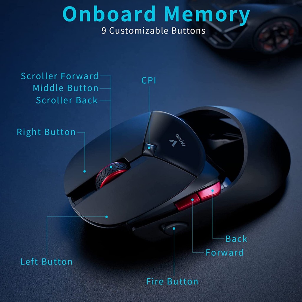 Rapoo VT960S Wired/ Wireless Gaming Mouse PAW3370 Sensor 19000 DPI OLED Display 6 Programmable Butto