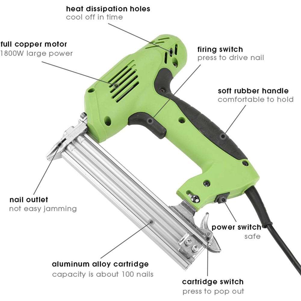 220V Electric Nail Gun Nailing Stapler Shooter Stapler Gun Woodworking Nail Gun Accessories Pneumati