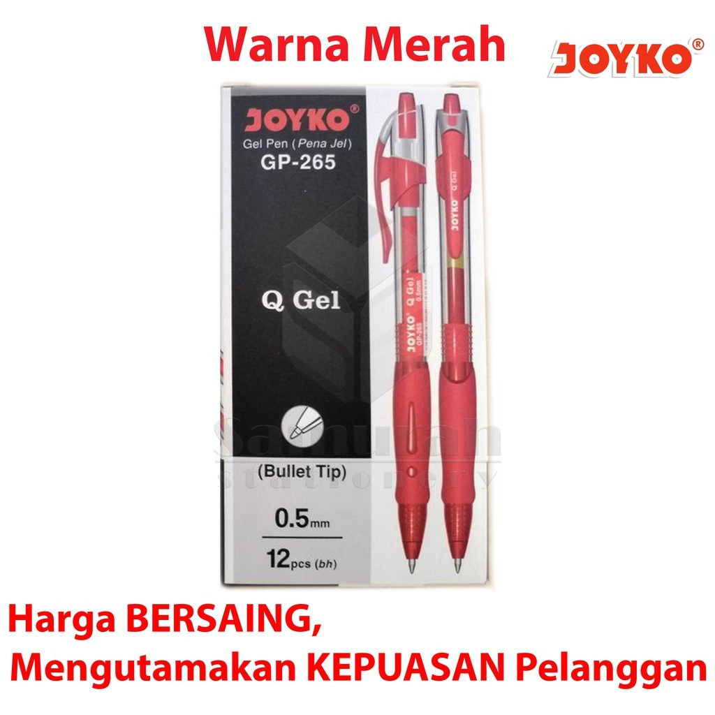 

Gel Pen Joyko Q Gel GP 265 / GelPen QGel GP-265 0.5 mm / Pulpen JK GP265 Hitam Biru Merah Cetek