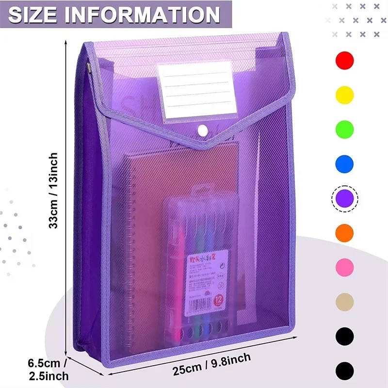 

A4 Transparent Lightweight File Bag Portable Waterproof Folder Document Holder Large Capacity Button Storage School Test Paper