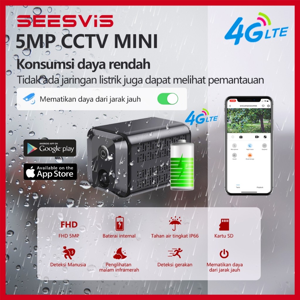 Bottom top - SEESViS Smart Mini CCTV 4G SimCaSpy Cam 4G Waterproof Kamera Pengintai CCTV Mini