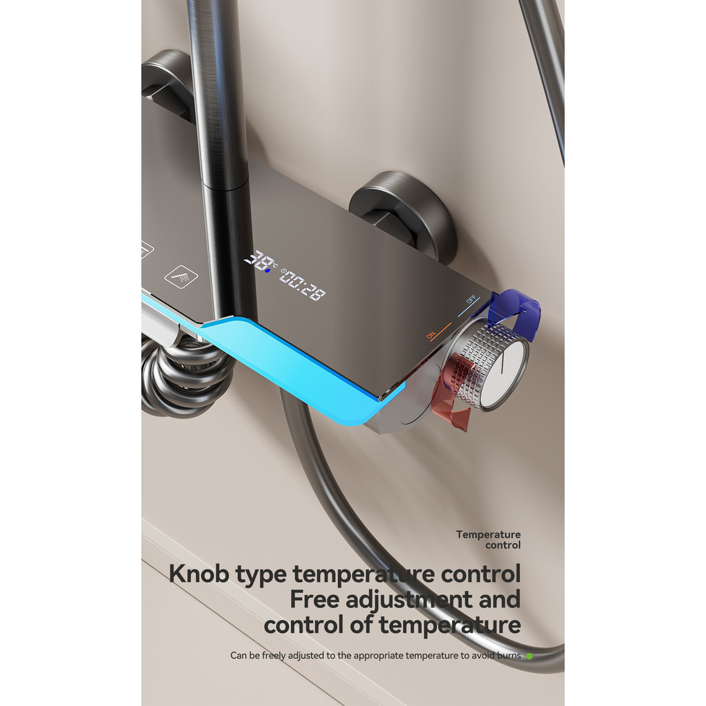 Space aluminum digital display atmosphere light shower shower set, 4-speed turbocharged bathroom sho