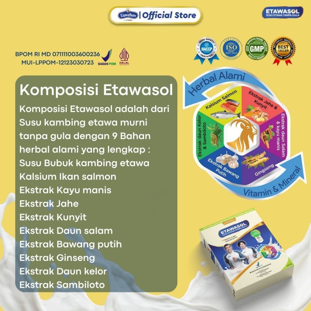

Etawasol Susu Kambing BPOM Bebas Gula Untuk Diabetes, Hipertensi, Nyeri Sendi dan Pernafasan - 1 Box