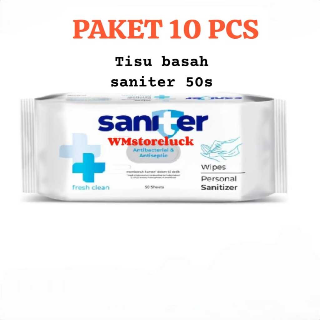 10 PCS Tissue basah Saniter antiseptic & antibacterial 50 sheets/Tisu basah saniter antiseptik dan
