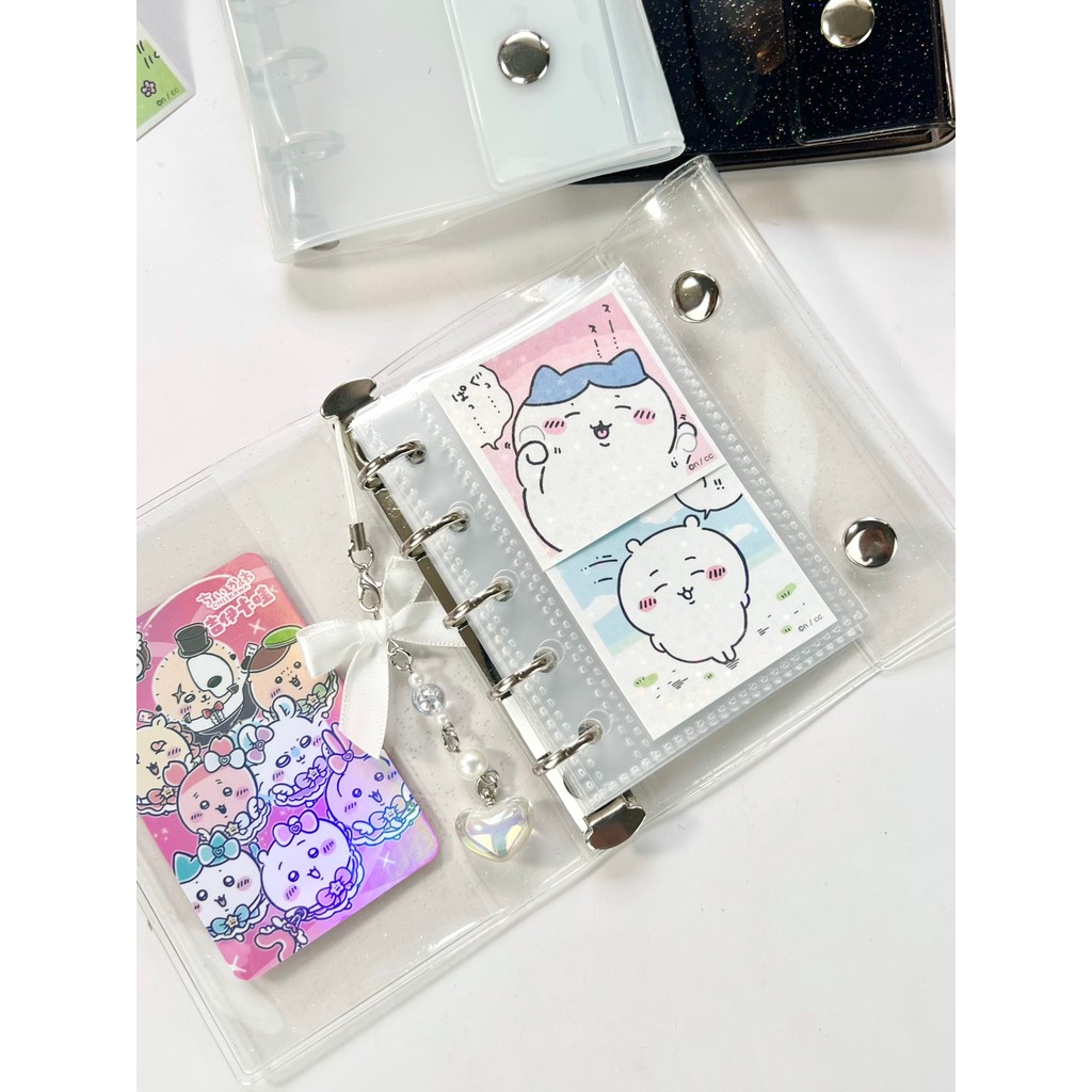 

M5 5Holes Glitter Pink Black Transparent Binder Loose Cover Journal Sketchbook Accessories Diary