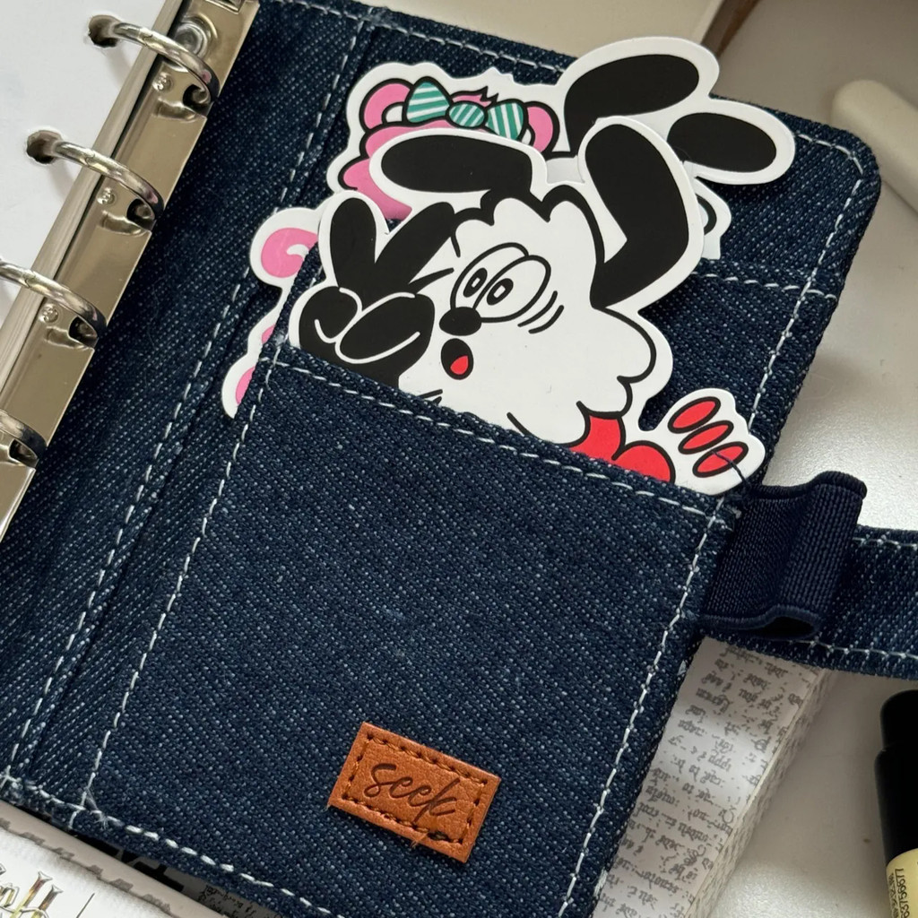 

Dark Blue Floret Pattern Denim M5 A7 Loose Leaf Binder Journal Notebook Diary Cover Ring Planners