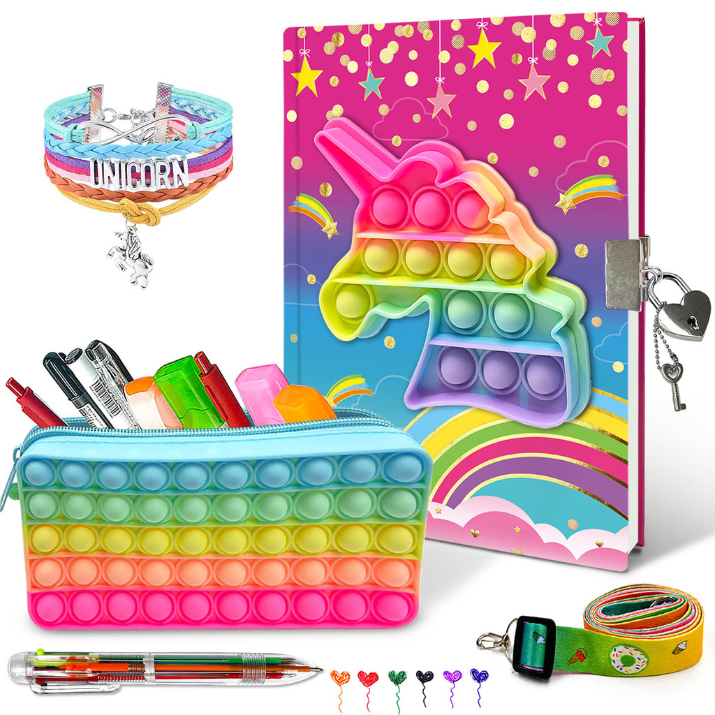 

Pop Notebook For Kids, Fidget Journal Set Includes Diary With Lock Pink Fashion Bracelet 6