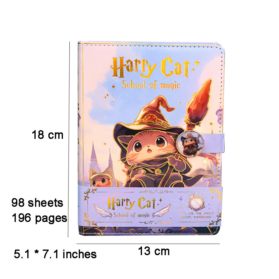 

Cute Harry Cat Notebook Full Color Page Illustration Cartoon Magnetic Buckle Soft Leather Diary