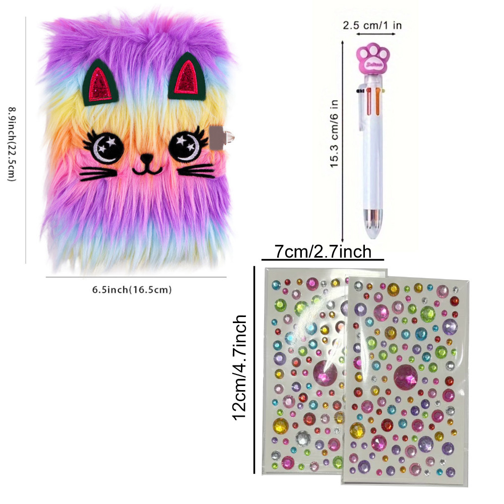 

A5 Cute Plush Notepad Cartoon Cat Notebook Diary With Lock And Keys 160 Lined Pages Girl Gift Diary