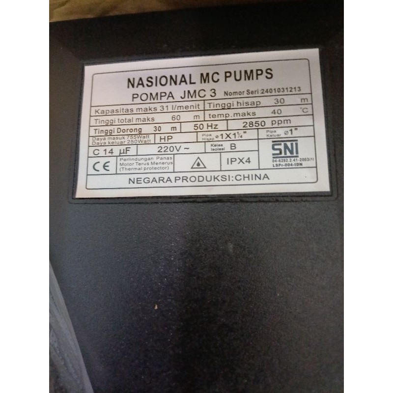 Bararoomkey_ Pompa Air Nasional Jet Pump Tipe 255 Pompa National Mc Pump Otomatis Jmc 3 Nasional