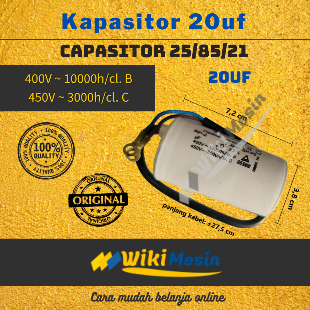 Bararoomkey_ Kapasitor Pompa Air 8Uf 12Uf 14Uf 16Uf 20Uf 25Uf 40Uf 45Uf 50Uf 55Uf 60Uf 80Uf 100Uf