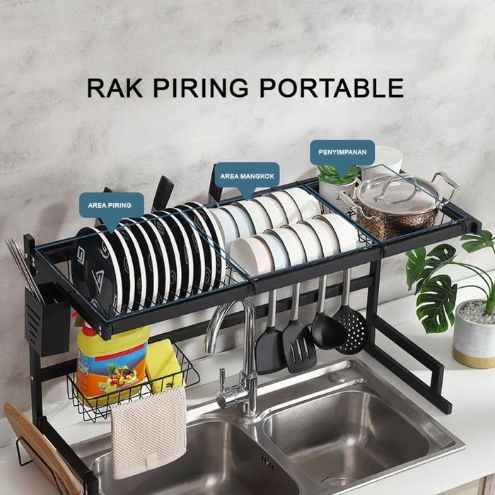 Rak Piring Wastafel Stainless Steel Rak Cuci Piring Wastafel 85Cm Rak Dapur Rak Piring Gantung