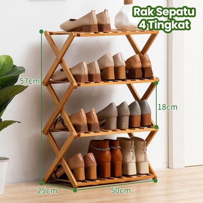 Muzy Rak Sepatu Kayu Zig Zag Rak Tanaman Rak Bunga Hiasan Rak Serbaguna Tempat Sepatu Silang Hrs202
