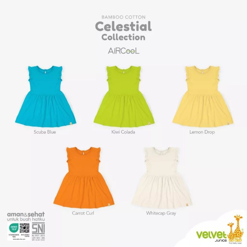 Promo Dress Velvet Junior Celestial Collection Ruffle Kutung / Velvet Junior Dress / Dress Anak