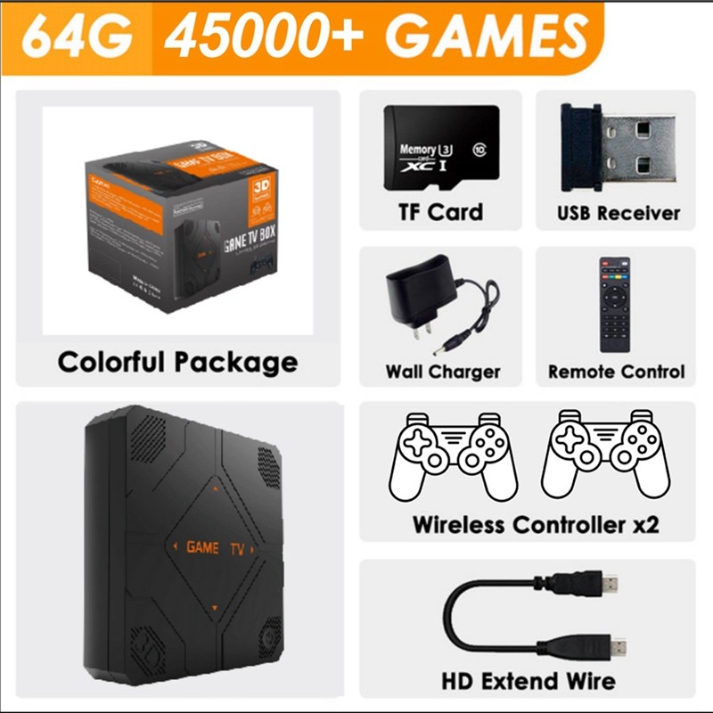 V5 Retro Game Console 64G 45000 Games Dual Handheld Game Console TV Box Game Controller Home Game Sy