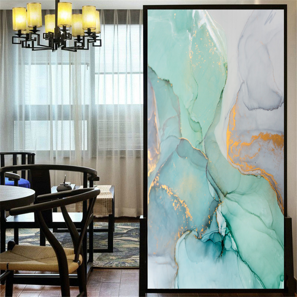 Privasi Film Jendela Dekoratif Gaya Marmer Stiker Jendela Kaca Patri Tanpa Lem Statis Melekat Warna 