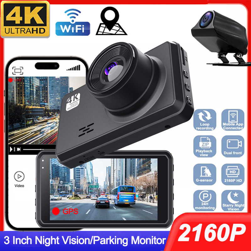Kamera Depan dan Belakang 4K dengan Kamera Dasbor GPS untuk Mobil WIFI Perekam Video DVR Mobil Kamer