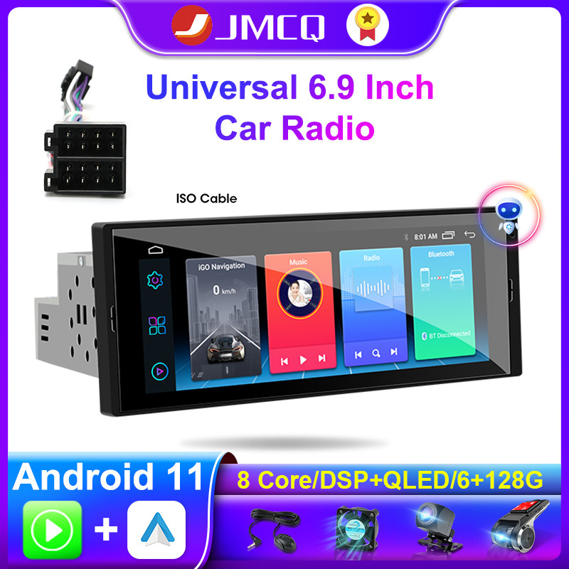 JMCQ 1 Din Universal 6.9 Inci Pemutar Multimedia Android Layar Sentuh Bluetooth WiFi Carplay Radio N