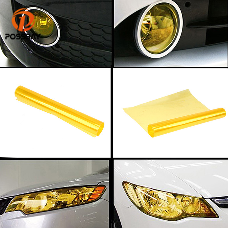 POSSABY 40*120Cm/30*152Cm Film Lampu Depan Mobil Pelindung Lampu Depan Film Lampu Mobil Warna Kuning