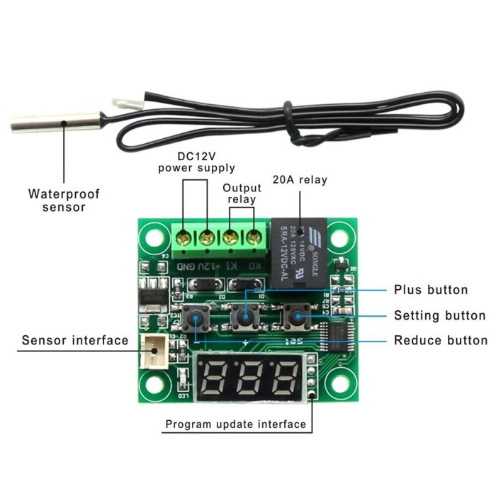 Thermostat W1209 Digital Dc 12V / Termostat Modul Sensor Pengatur Suhu