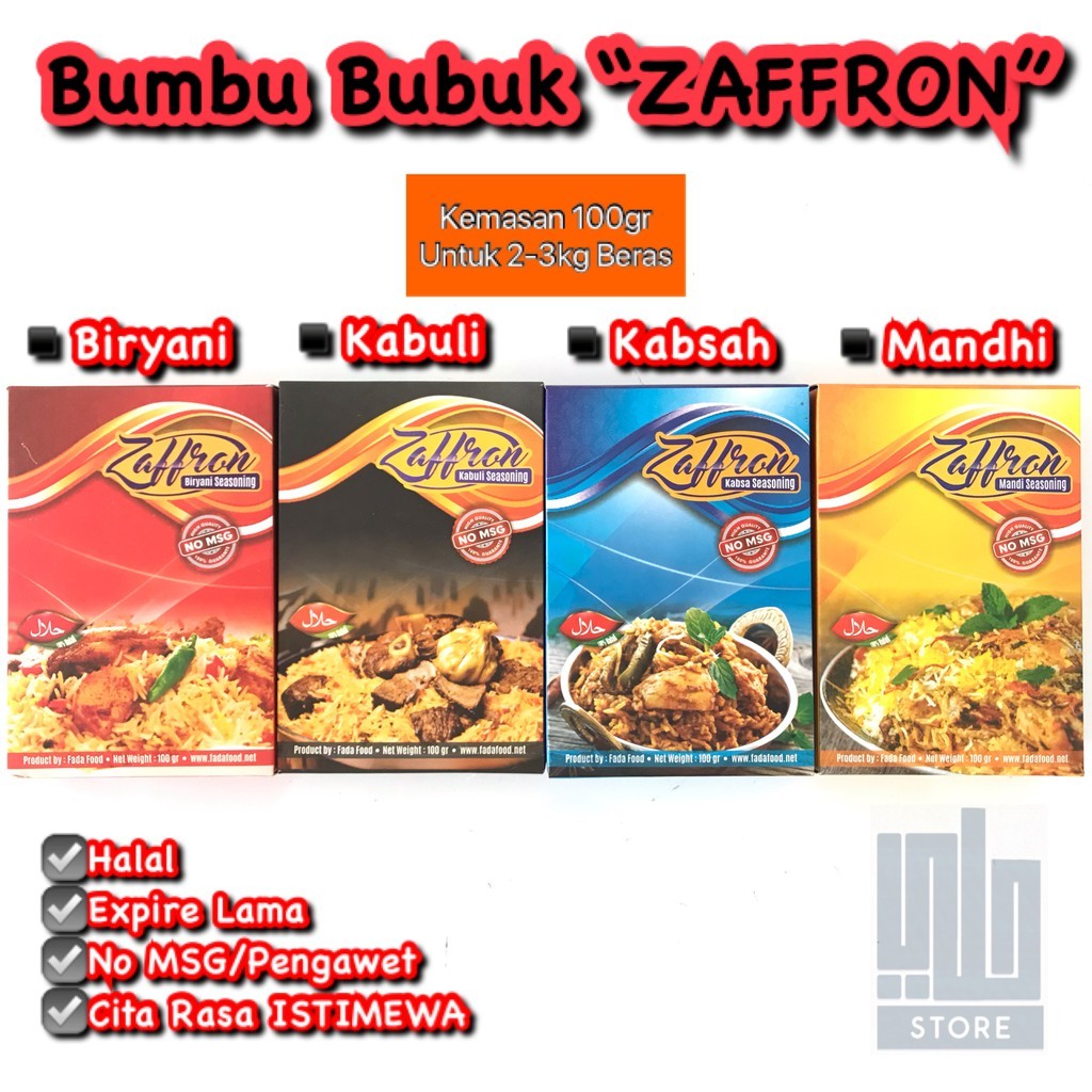 

SANS BUMBU BUBUK ZAFFRONA 100gram Instant Masak Kering Nasi Biryani Kabuli Mandhi Kabsa Praktis