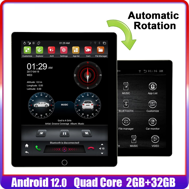 Layar Rotasi Otomatis Gaya Tesla 2 Din Universal Android 13.0 DVD Mobil GPS Pemutar Multimedia Radio