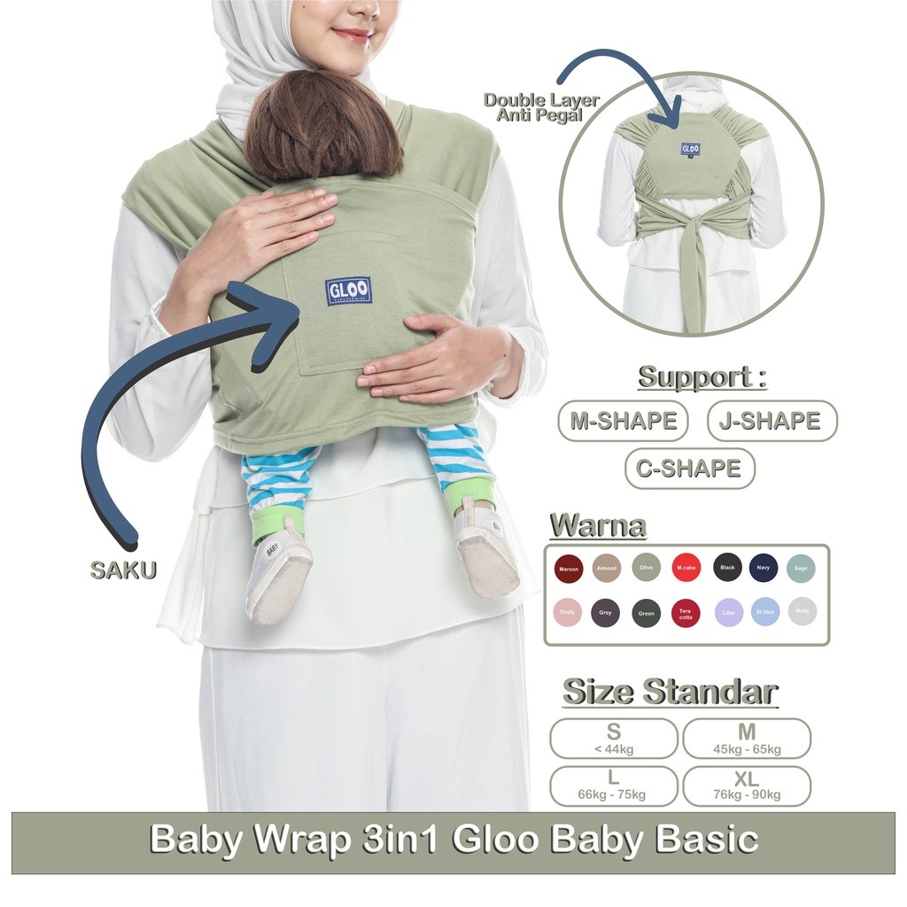 Gendongan Bayi Depan M Shape Baby Wrap 3in1 GLOO BABY
